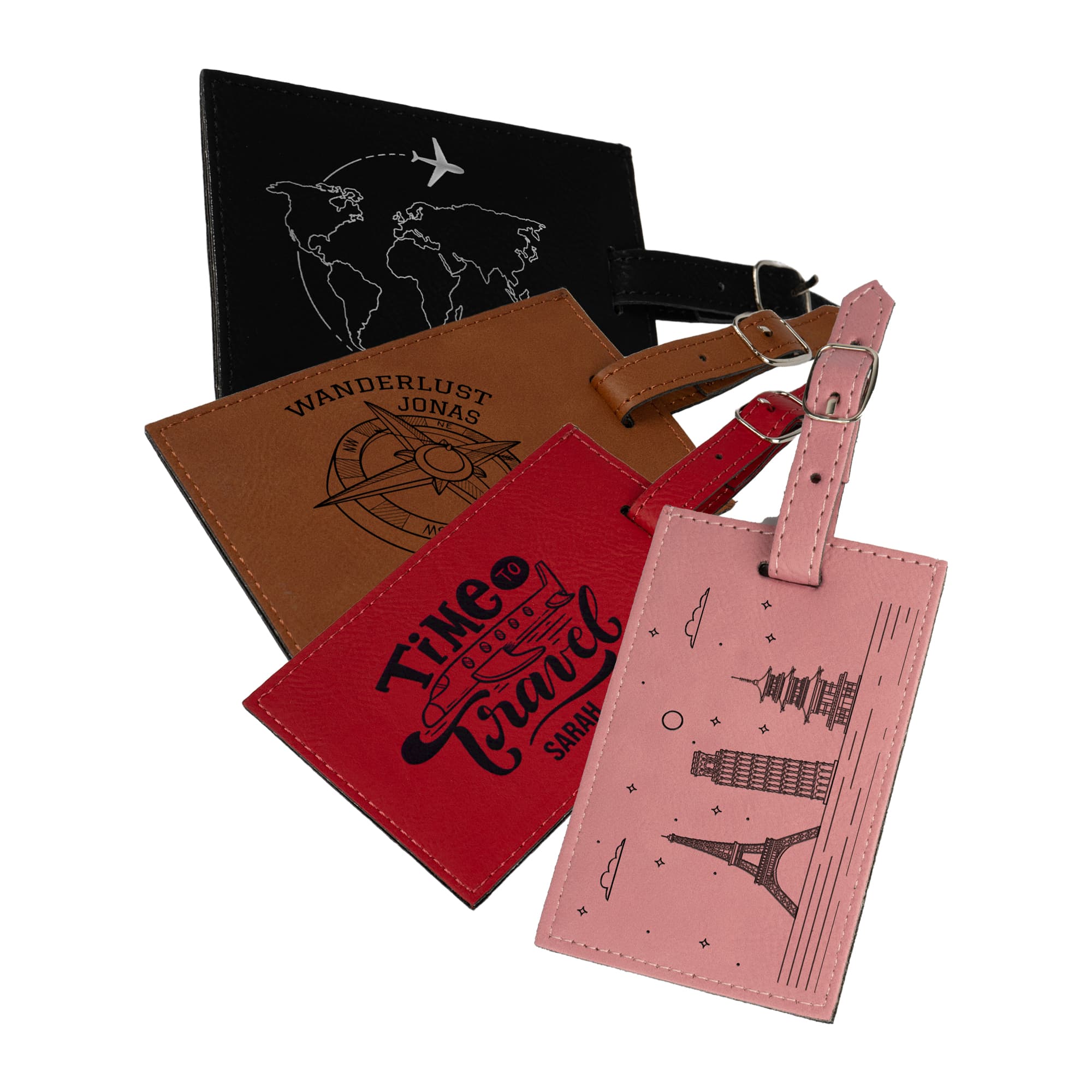 Laserová visačka na batožinu z imitácie kože s nastaviteľným pútkovým popruhom 70 x 110 mm, rôzne farby