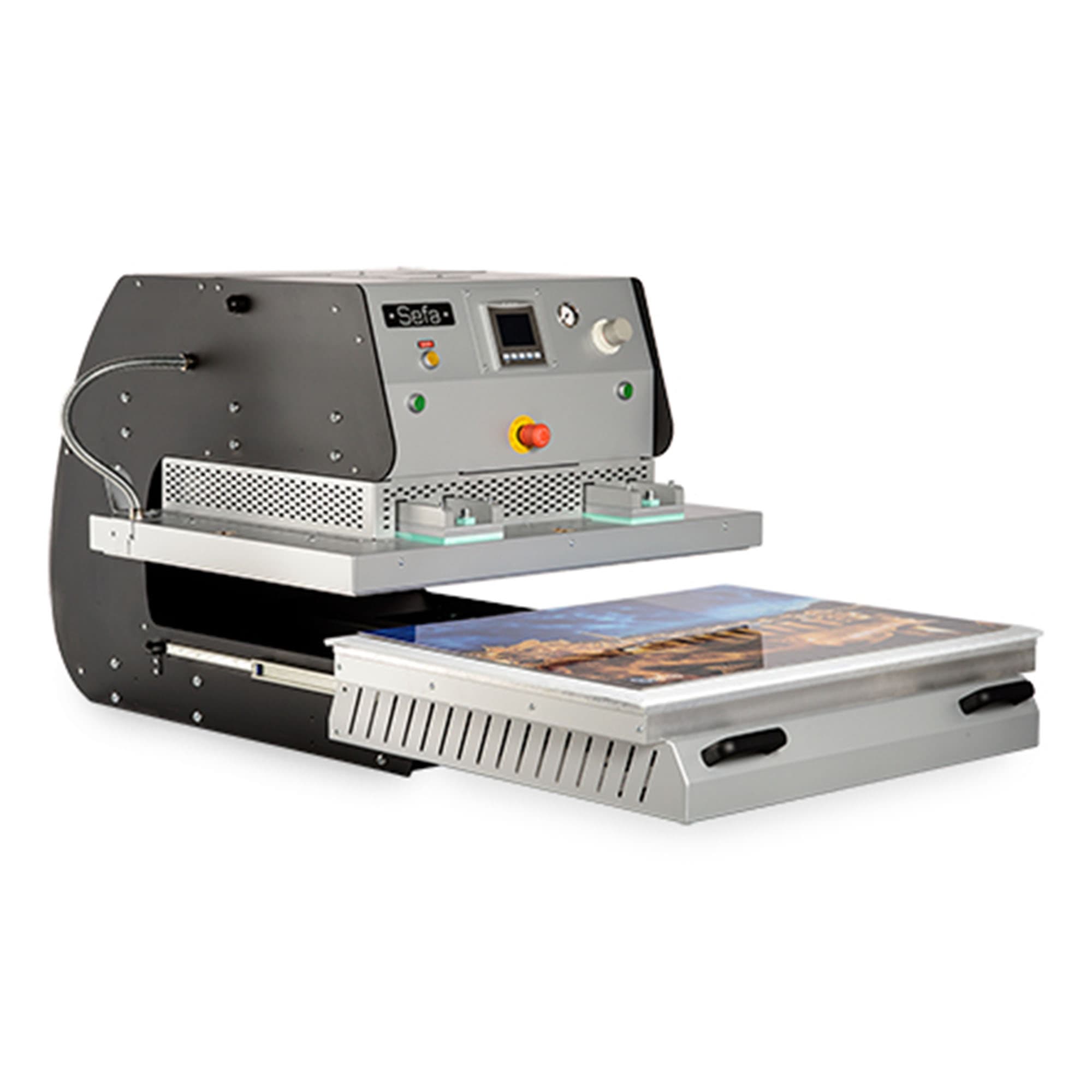 SEFA Veľkoformátový pneumatický transferový lis SLIDE-865, transferová plocha 85 x 65 cm, 32A / 400V