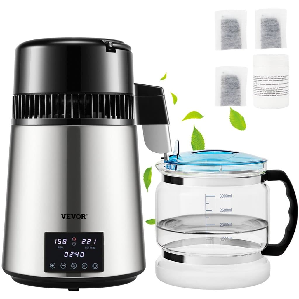 Destilátor vody 4l, prietok 1,5l/h, doba výroby destilovanej vody, duálny teplotný režim, strieborný