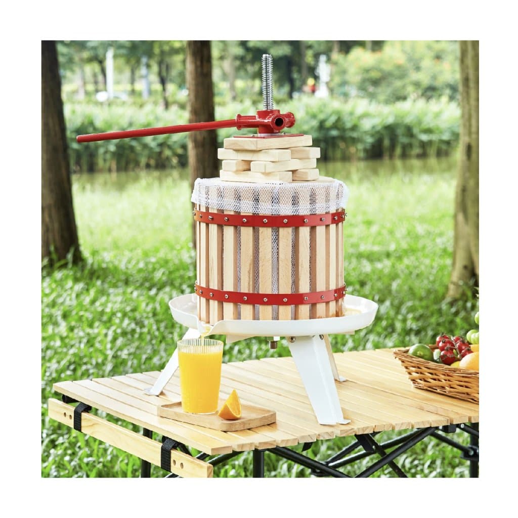 Lis na víno, 1,6 galóna/6 l, kôš z masívneho dreva so 6 blokmi, ručný odšťavovač, odšťavovač jablčného muštu, jabĺk, hrozna, rastlinného medu a olivového oleja s tyčovou rukoväťou do kuchyne a domácnosti