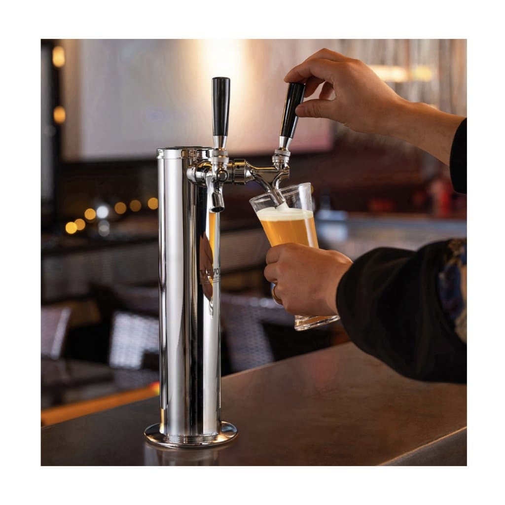 Súprava na prestavbu sudov Kegerator Tower, súprava na dvojitý výčap piva, stojan z nehrdzavejúcej ocele s regulátorom W21.8 s dvojitým meradlom a konektorom S-System pre domáce párty