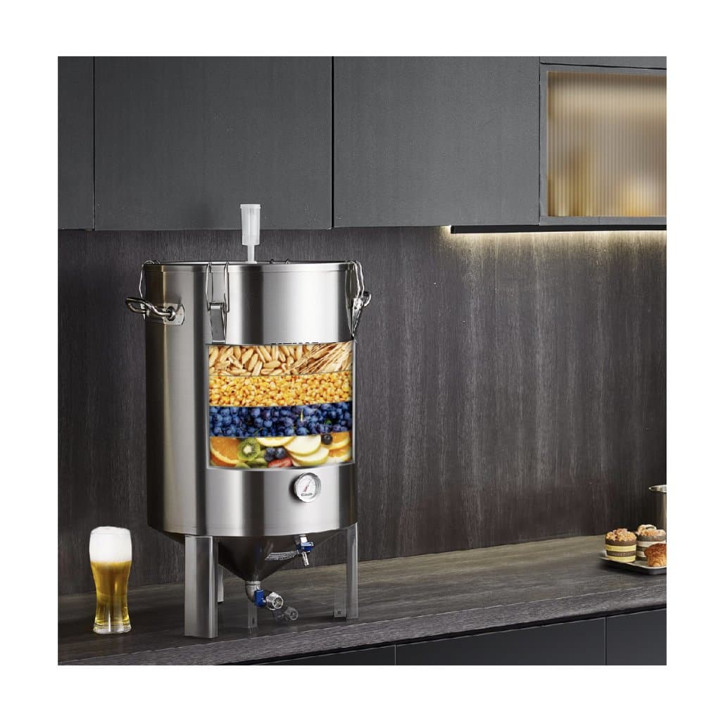 Kanvica z nehrdzavejúcej ocele 304, 16-galónový fermentor na pivo, vedro na fermentáciu piva, domáce potreby na varenie piva so základňou, kanvica na varenie piva obsahuje veko, rukoväť, ventil, kohútik, teplomer