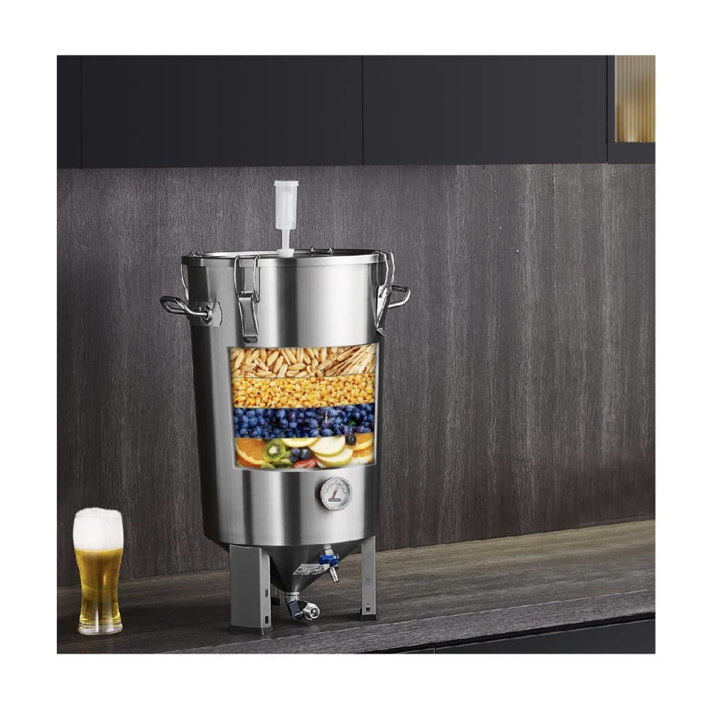 Kanvica z nehrdzavejúcej ocele 304, 8-galónový kvasný hrniec na varenie piva, kvasné vedro na varenie piva, domáce potreby na varenie piva so základňou, nádoba na varenie kanvice s vekom, rukoväť, ventil, kohútik, teplomer