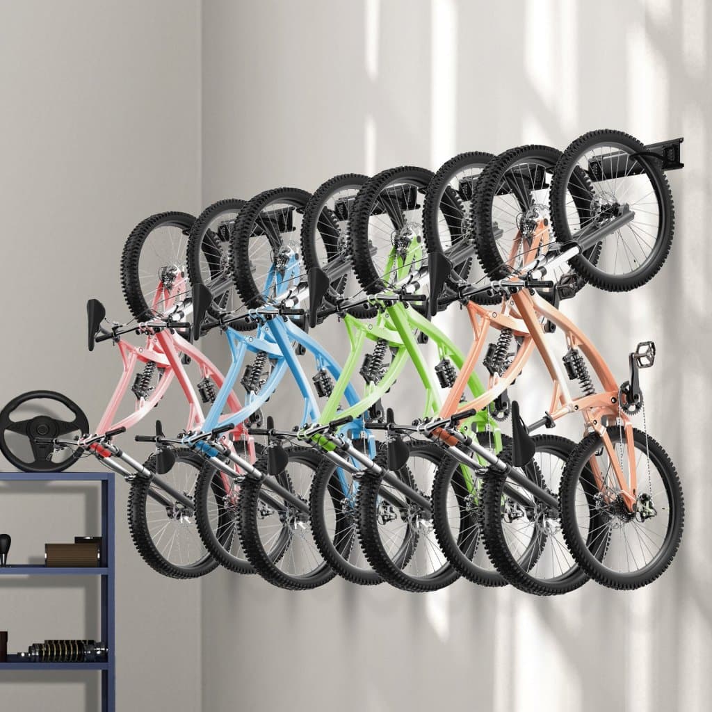 Stojan na bicykle, nástenný držiak bicyklov do garáže pre 8 bicyklov + 7 prilieb