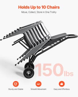 Skladací vozík na stoličky pre 10 stoličiek s nosnosťou 150 libier, vozík na stoličky v štýle Push-Style - miniatúra 6