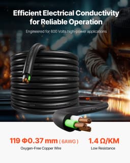 25 FT (7,62 m) 6AWG (16 mm²) prémiový elektrický napájací kábel, predlžovací kábel, medený drôt - miniatúra 6