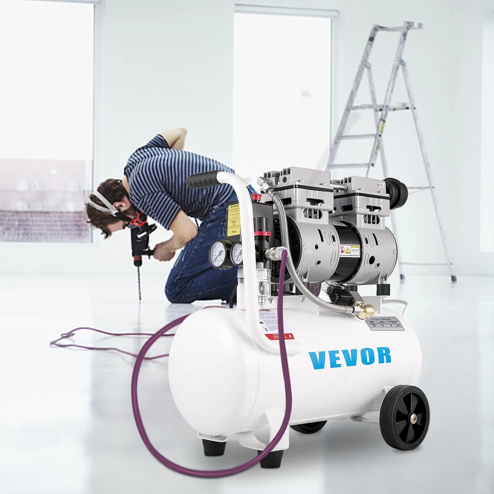 Vzduchový kompresor 20,8 l, prenosný vzduchový kompresor 1 HP, bezolejový vzduchový kompresor s oceľovou nádržou 750 W, tlakový vzduchový kompresor 115 PSI, ultra tichý kompresor na domáce opravy, hustenie pneumatík