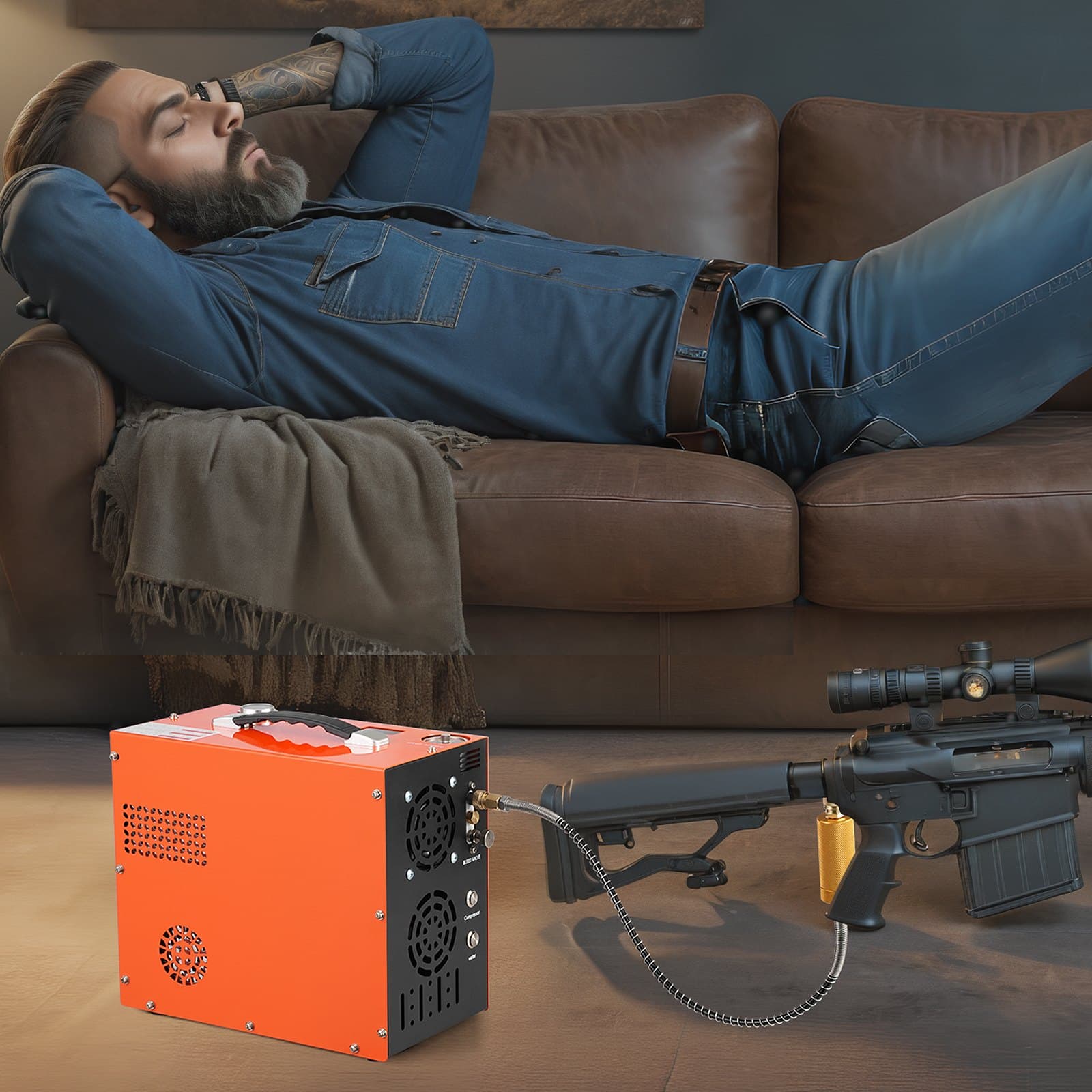 PCP vzduchový kompresor, prenosný PCP kompresor pre vzduchovku 4500 PSI/30 MPa - vstavaný systém chladenia vodou a ventilátorom, automatické zastavenie | DC12V/AC230V paintballový tlakový kompresor pre vzduchovku, potápačská fľaša