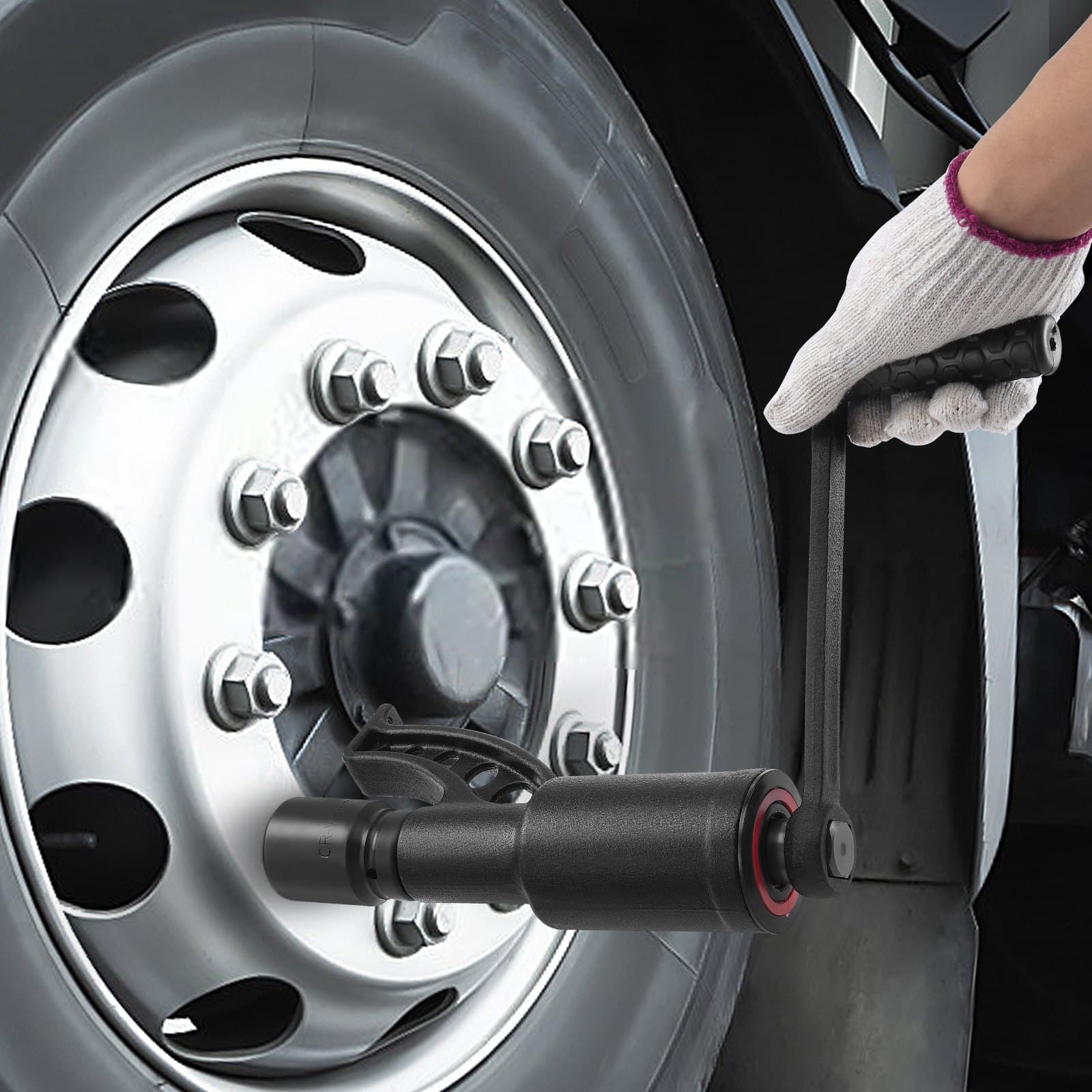 Násobič krútiaceho momentu, sada kľúčov na násobič krútiaceho momentu pre vysoké zaťaženie, 1-palcový kľúč na matice, násobič krútiaceho momentu, odstraňovač matíc 1:64 6800 N.m, s 8 objímkami a úložným puzdrom pre nákladné autá s prívesom a obytným automobilom