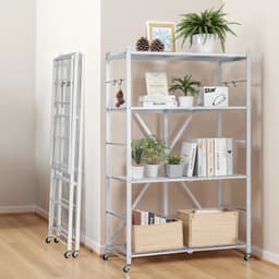 Skladacia úložná polica s kolieskami, 4-úrovňová, bez montáže, organizér, biela - miniatúra 1