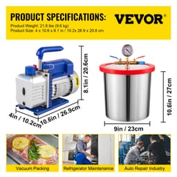 Jednostupňová vákuová pumpa 3 CFM 1/4 HP, súprava vákuovej komory s objemom 3 galóny (13 litrov), chladiaca súprava HVAC a klimatizácie - miniatúra 11