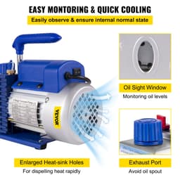 Jednostupňová vákuová pumpa 3 CFM 1/4 HP, súprava vákuovej komory s objemom 3 galóny (13 litrov), chladiaca súprava HVAC a klimatizácie - miniatúra 9