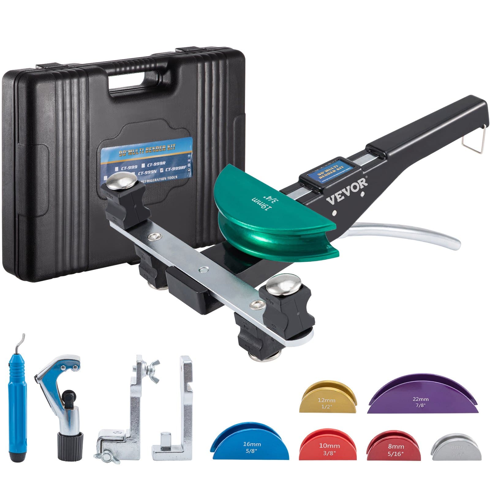 Ohýbačka medených rúrok, 7 farebných matríc 1/4-7/8 palca, ohýbanie 90 stupňov dopredu a dozadu, 6-22 mm pre medené a hliníkové rúrky s nadstavcom pre spätné ohýbanie