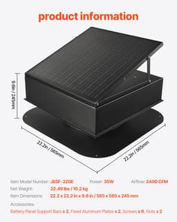 Strešný podkrovný odsávací ventilátor, 35W inteligentný solárny strešný vetrací ventilátor s automatickou reguláciou teploty, prietok vzduchu 2400 CFM, vstavaný bezkartáčový jednosmerný motor na chladenie a odvlhčovanie, bez diaľkového ovládača - miniatúra 11