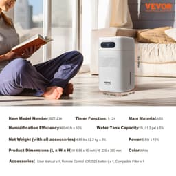 Odparovací zvlhčovač vzduchu pre celý dom do 20,7 m², 480 ml/h inteligentný chladiaci zvlhčovač a čistička vzduchu, 3 rýchlosti a časovač 1-12 hodín, prémiový filter, tichý režim spánku do spálne, 5 l (1,32 g) - miniatúra 11