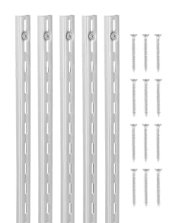 Policový pilaster, 91 cm, 10 kusov, zvislý nástenný policový systém, odolný nosný systém, policové lišty s jedným otvorom, 40 skrutiek v balení, vhodné na organizáciu úložného priestoru v skrini, strieborná - miniatúra 2