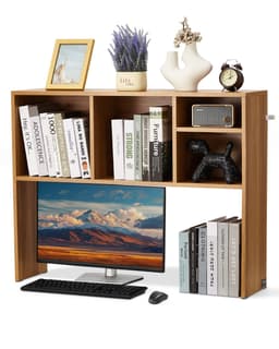 Stolná knižnica, 1-úrovňový drevený úložný organizér na stôl, kancelársky úložný regál s rozmermi 91 cm x 23,4 cm x 72 cm, drevená polica na vystavenie, stolová knižnica s protišmykovými nožičkami, do kancelárie, domácnosti a internátu - miniatúra 2