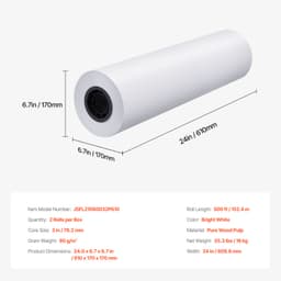 Veľkoformátový papier, 24 palcov x 500 stôp (61 cm x 152,5 m), 2 kotúče CAD lepenky s 3-palcovým jadrom, 20 LB lepenky, nápad na CAD výkresy, technické plány, GIS mapy a architektonické návrhy - miniatúra 11