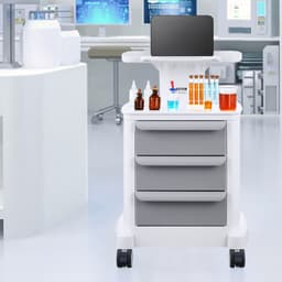Laboratórne vozíky so 4 úrovňami, laboratórny úžitkový vozík s 3 zásuvkami a 1 horným podnosom, mobilný zdravotnícky vozík z ABS materiálu, laboratórny vozík na kolieskach so 4 tichými kolieskami pre laboratórium, kliniku, nemocnicu, salón, biely - miniatúra 1