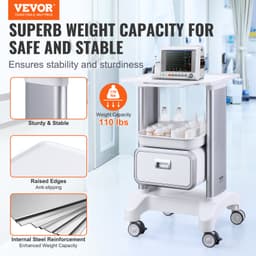 Laboratórne vozíky s 2 úrovňami, laboratórny úžitkový vozík s 1 zásuvkou a 1 horným podnosom, mobilný zdravotnícky vozík z ABS materiálu, laboratórny vozík na kolieskach so 4 tichými kolieskami pre laboratórium, kliniku, nemocnicu, salón, biely - miniatúra 6