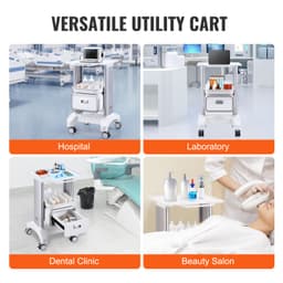Laboratórne vozíky s 2 úrovňami, laboratórny úžitkový vozík s 1 zásuvkou a 1 horným podnosom, mobilný zdravotnícky vozík z ABS materiálu, laboratórny vozík na kolieskach so 4 tichými kolieskami pre laboratórium, kliniku, nemocnicu, salón, biely - miniatúra 10