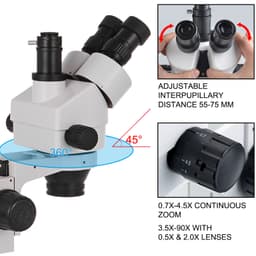 Stereomikroskop 3,5X-90X s otočným trinokulárnym stereomikroskopom a stĺpikovým stojanom, 360° - miniatúra 7