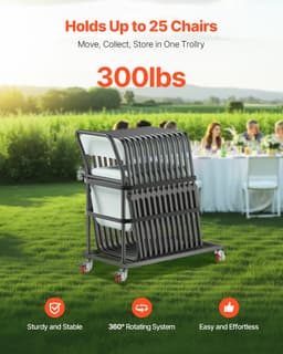 Skladací stojan na stoličky, nosnosť 136 kg, vertikálny vozík na stoličky v tvare L pre 25 stoličiek, odolný kovový úložný vozík na stoličky s gumenými kolieskami, multifunkčný držiak na stoličky, matná čierna - miniatúra 6