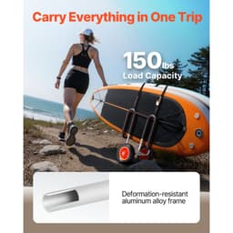 Vozík na kajak, nosnosť 68,0 kg, vozík na paddleboard s 25,4 cm plnými gumovými pneumatikami a stojanmi, nosič paddleboardu s račňovým popruhom na prepravu paddleboardu a surfboardu - miniatúra 6