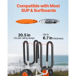 Vozík na kajak, nosnosť 68,0 kg, vozík na paddleboard s 25,4 cm plnými gumovými pneumatikami a stojanmi, nosič paddleboardu s račňovým popruhom na prepravu paddleboardu a surfboardu - miniatúra 9
