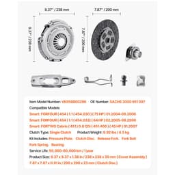 Spojková sada s prítlačným kotúčom, Vysokovýkonná originálna spojková sada, Náhradná originálna spojková sada prevodovky kompatibilná s modelmi Smart FORFOUR (75 HP) 2004-2006, FORFOUR (64 HP) 2005-2006, FORTWO Cabrio 2007 - miniatúra 11