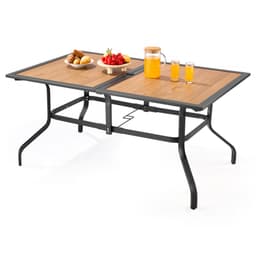 Vonkajší jedálenský stôl na terasu, 150 cm dlhý obdĺžnikový záhradný bistro stolík z ocele imitujúcej drevo pre 4-6 osôb, s 38 mm otvorom pre slnečník, veľký nábytok do každého počasia na záhradnú verandu, hnedý - miniatúra 2
