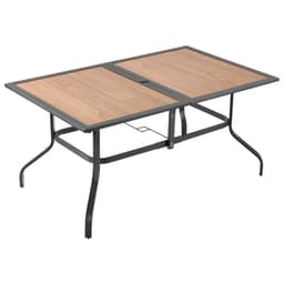 Vonkajší jedálenský stôl na terasu, 150 cm dlhý obdĺžnikový záhradný bistro stolík z ocele imitujúcej drevo pre 4-6 osôb, s 38 mm otvorom pre slnečník, veľký nábytok do každého počasia na záhradnú verandu, hnedý - miniatúra 12
