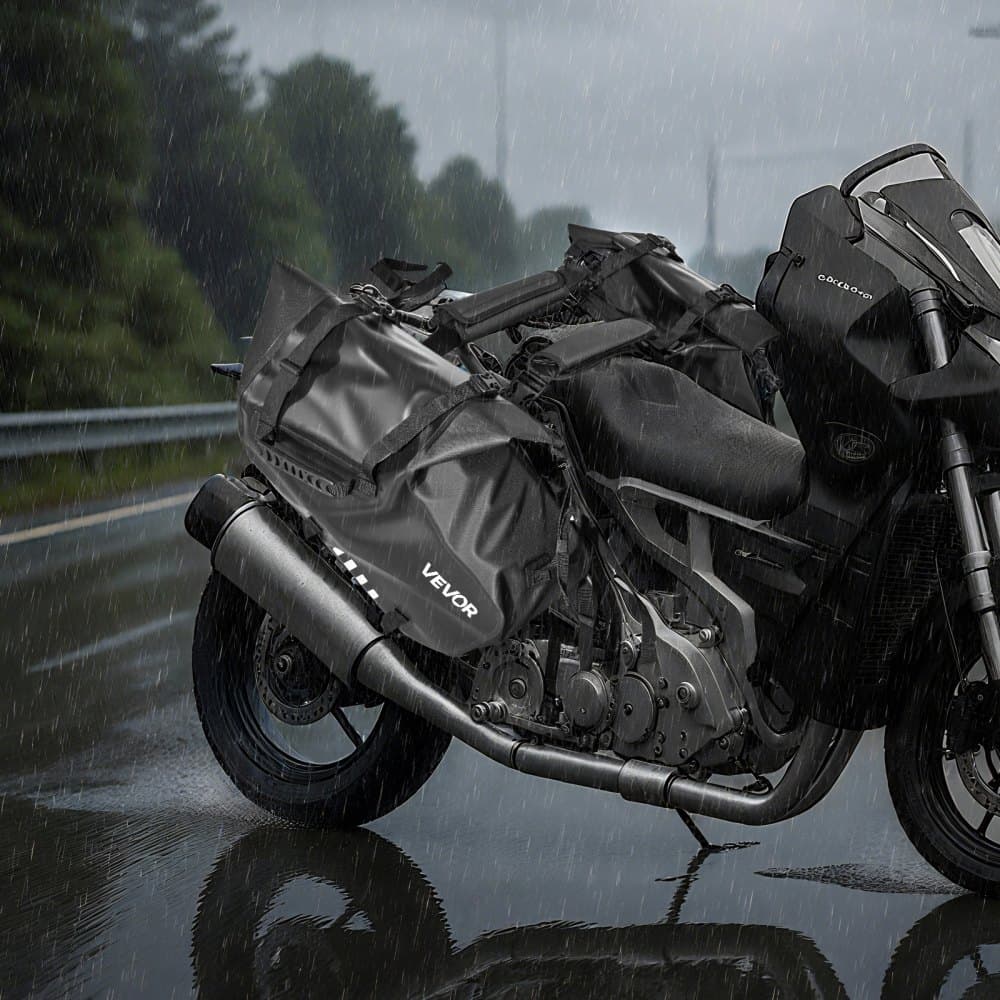 Brašne na motocykel, 28 l (14 l x 2) bočné brašne na sedlo s veľkou kapacitou kompatibilné s väčšinou motocyklov, vodotesná taška na rameno na úschovu batožiny pre outdoorové športy so spodným popruhom, čierna