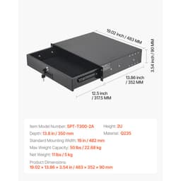 2U zásuvka do racku, maximálna nosnosť 22,68 kg, uzamykateľná serverová skriňa, posuvná zásuvka so zámkom a otvormi na vedenie káblov, pre sieťové zariadenia, server, AV rack alebo skriňu - miniatúra 11