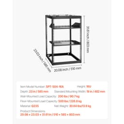 16U sieťový rack s otvoreným rámom, hĺbka 585 mm, nástenný alebo stojaci serverový rack, odolný 4-stĺpový, s vetranými policami a montážnym hardvérom, pojme všetky vaše sieťové IT zariadenia, AV zariadenia. - miniatúra 11