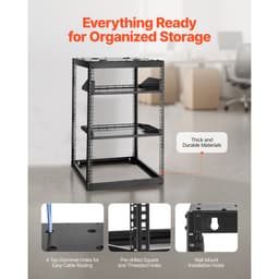 16U sieťový rack s otvoreným rámom, hĺbka 585 mm, nástenný alebo stojaci serverový rack, odolný 4-stĺpový, s vetranými policami a montážnym hardvérom, pojme všetky vaše sieťové IT zariadenia, AV zariadenia. - miniatúra 9
