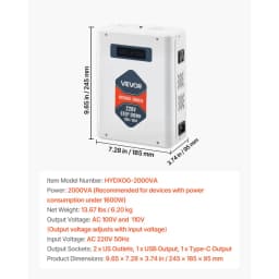 Znižujúci menič napätia, 2000VA, výkonný menič napätia, transformátor z 220 V na 110 V, s 2 americkými zásuvkami, USB výstup, LCD displej, teplotná ochrana, pre spotrebiče 110 V - miniatúra 1