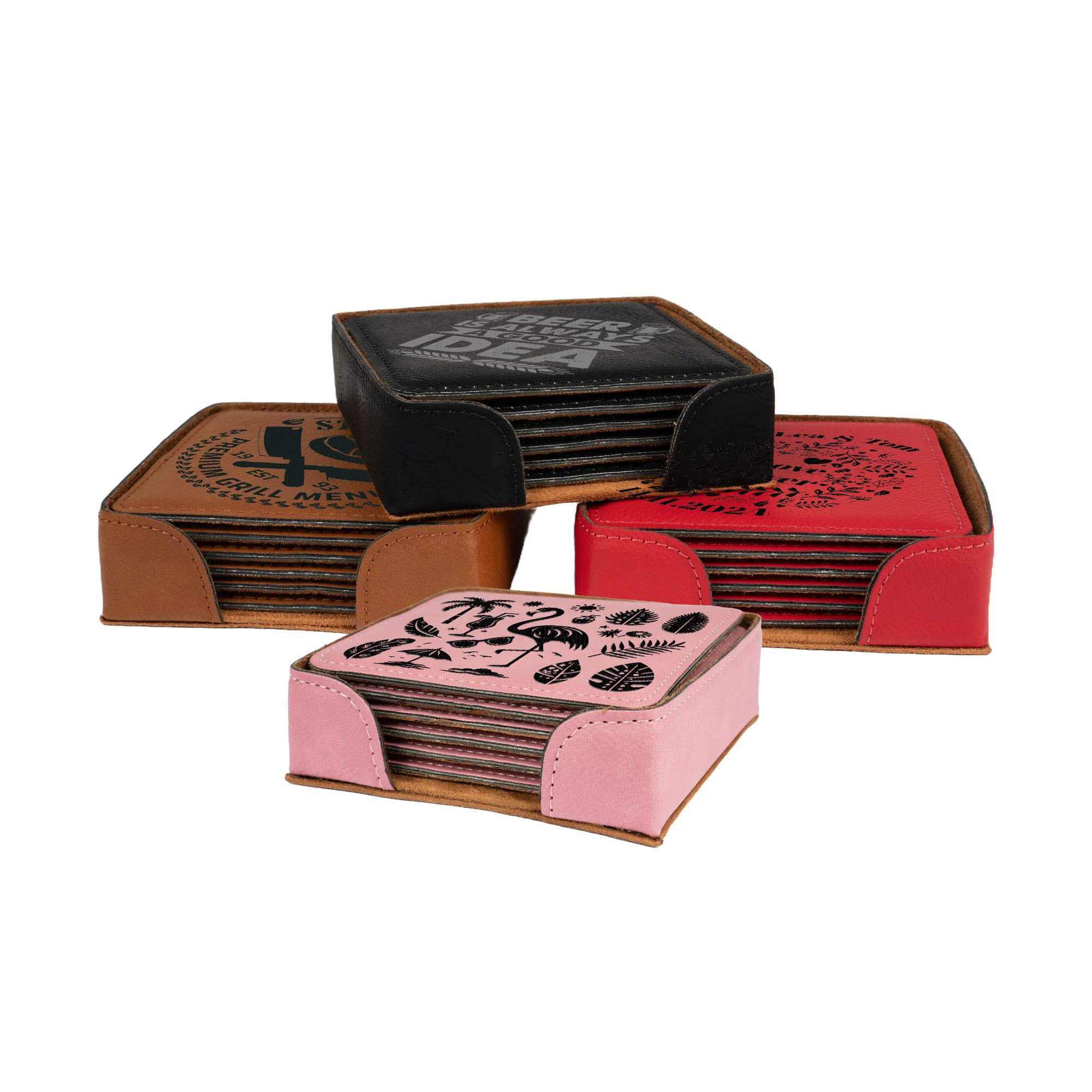 Sada laserových podložiek z imitácie kože 100 x 100 mm Sada 6 kusov vrátane držiaka, rôzne farby