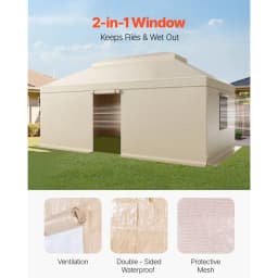 Zimný kryt na altánok je vhodný pre altánky s pevnou strechou s rozmermi 3,66 x 6,10 m, dvojúrovňový kryt na altánok do každého počasia s bočnými stenami a sieťovanými oknami, kryty na uzavretý úložný priestor z vysokohustotného PE, altánky nie sú súčasťou balenia. - miniatúra 9