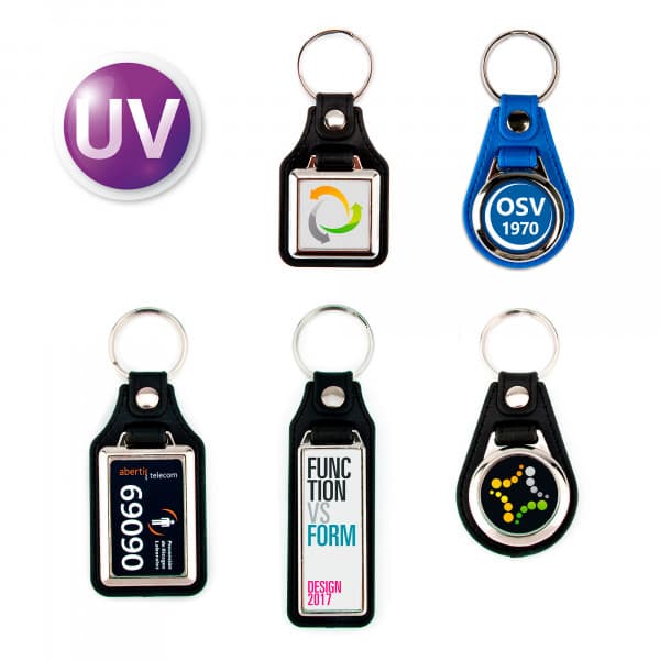 Kľúčenka UV Multiplexx, kovová, umelá koža, rôzne verzie