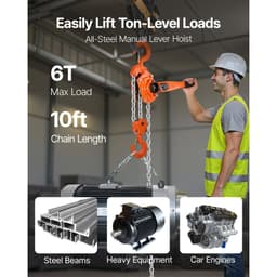 Ručný pákový reťazový kladkostroj, nosnosť 6T 6000KG, ťažká práca, reťaz z legovanej ocele 3M Lift G80 s dvojitou západkovou mechanickou brzdou, háky otočné o 360°, pre sklady, stavebné garáže - miniatúra 6