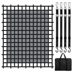 Nákladná sieť, 120 x 105 palcov, ťažká nákladná sieť na korbu nákladného auta, 4 nastaviteľné popruhy s karabínami a S-hákmi, odolná voči opotrebovaniu a poveternostným vplyvom, vhodná pre pickup, nákladné auto, džíp, SUV, loď - miniatúra 2