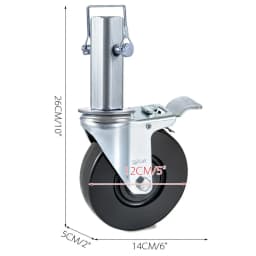 Balenie 4 ks otočných gumových koliesok na lešenie s priemerom 5"/12,7 cm s dvojitým zaistením, štvorcový čap 1,25" (3,2 cm), nosnosť 440 libier/199,6 kg na koleso - miniatúra 1