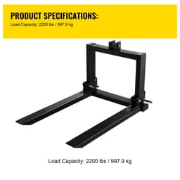 3-bodové závesné vidly na palety 907,2 kg, vidlicové príslušenstvo pre traktor kategórie 1, 64,8 x 55,9 x 104,1 cm, oceľové príslušenstvo pre ťažké zariadenia, pre traktor, šmykom riadený nakladač - miniatúra 11