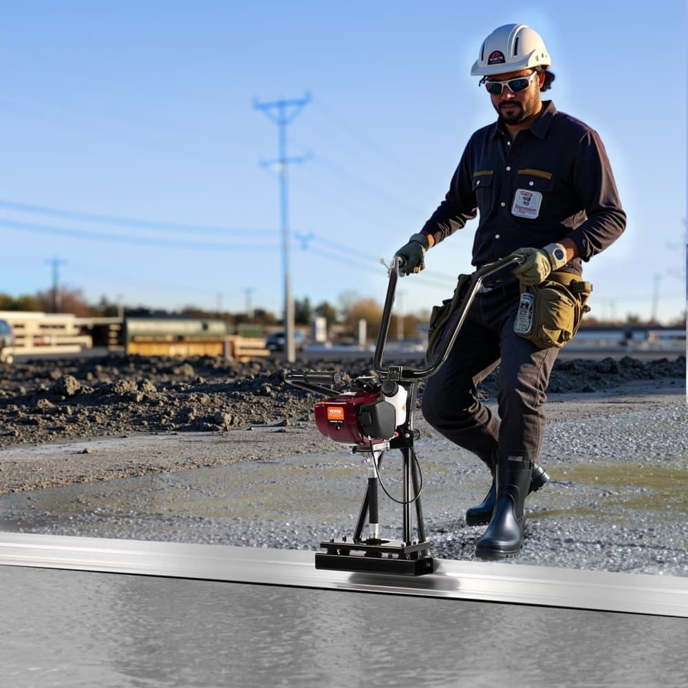 Lieska na betón, sada rovných hliníkových tyčí s dĺžkou 1,2 m, 4-taktný vibračný motor na konečnú úpravu cementu s výškovo nastaviteľnými rukoväťami, vysokoúčinný nástroj na betón 6500 ot./min.