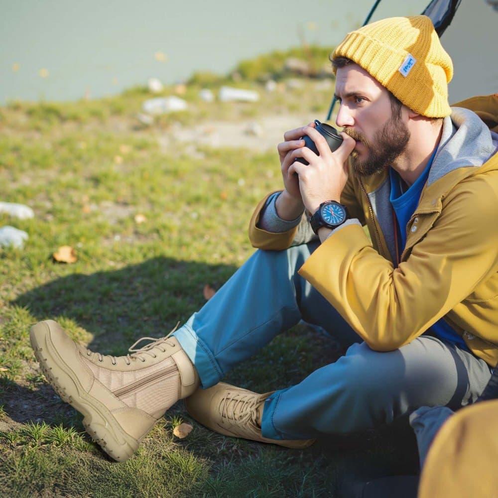 Pánske vojenské taktické topánky, 203 mm bojové turistické pracovné topánky, ľahké a priedušné motocyklové stíhacie topánky s bočným zipsom, pre vonkajšiu bezpečnosť, veľkosť 8, pieskovo-žlté