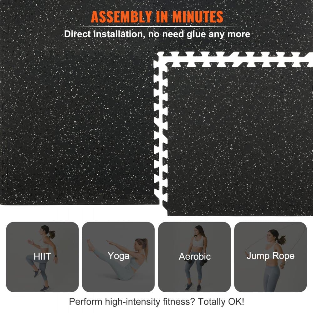 Podlahové rohože z prepletenej peny EVA, 0,56 palca zahustené 6 ks gumených dlaždíc puzzle, 24 x 24 palcová podložka na cvičenie a fitness, odolné podlahové rohože do domácnosti, posilňovne, kancelárie - 24 štvorcových stôp