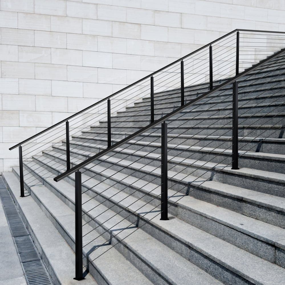 Stĺpik zábradlia na káble, stĺpik zábradlia na schody 36x1x2 palce, s predvŕtanými otvormi pod uhlom 30°, stĺpik zábradlia na káble z nehrdzavejúcej ocele s horizontálnym a zakriveným držiakom, 1 ks, čierny, 1JZLGZXHS91402OS1001V0