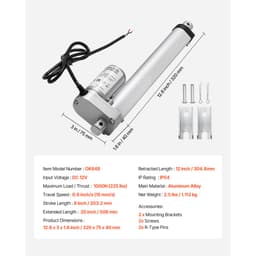 12V lineárny aktuátor, zdvih 203,2 mm, vysokorýchlostný 15 mm/s, lineárny aktuátor s uťahovacím momentom 1000 N - s krytím IP54 a montážnou konzolou pre zdvíhací stôl, polohovacie kreslá, otvárač okien a dverí - miniatúra 11