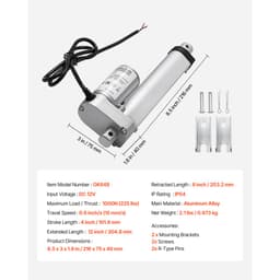 12V lineárny aktuátor, zdvih 101,6 mm, vysokorýchlostný 15 mm/s, lineárny aktuátor s uťahovacím momentom 1000 N - s krytím IP54 a montážnou konzolou pre zdvíhací stôl, polohovacie kreslá, otvárač okien a dverí - miniatúra 11